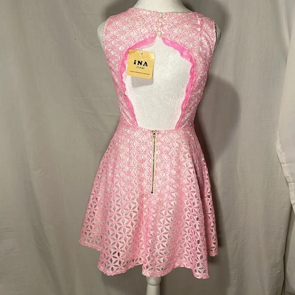 NWT neon pink & white eyelet open back INA dress size small - Picture 2 of 5